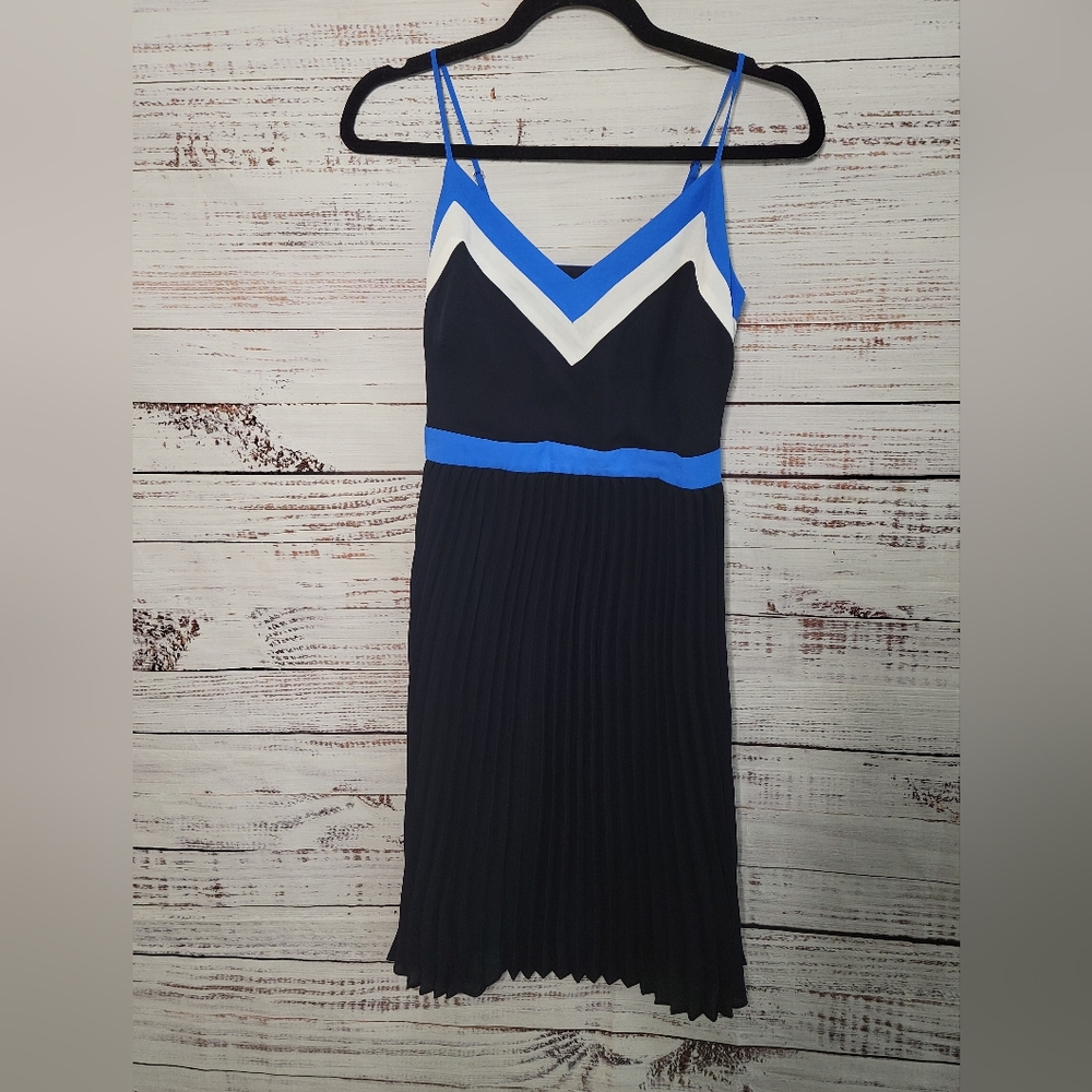 Banana Republic Navy Blue, Royal Blue & White Spaghetti Strap Midi Dress